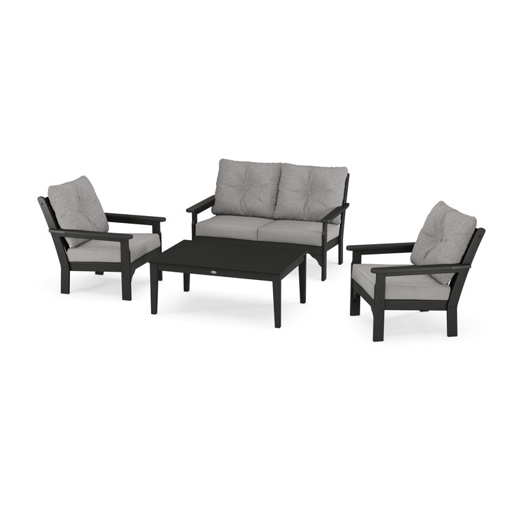 Black and Gray 4-Piece Deep Seating Patio Set with Cushions