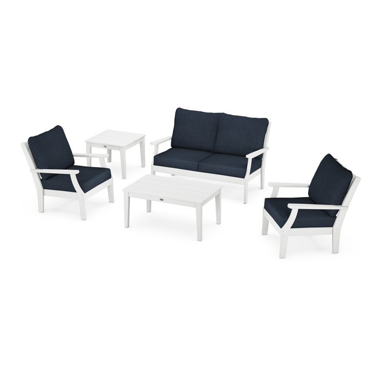 Braxton White and Marine Indigo 4-Person Deep Seating Set