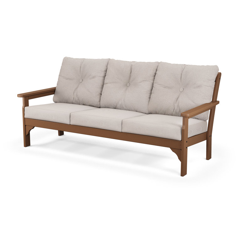Teak and Dune Burlap Three-Seat Outdoor Patio Sofa