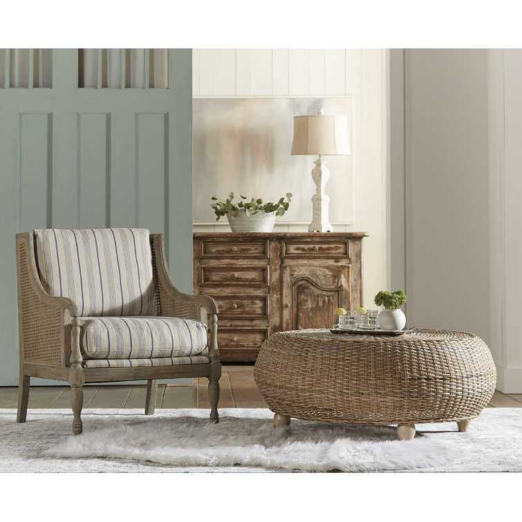 Kubu Round Woven Rattan Ottoman with Dark Brown Legs