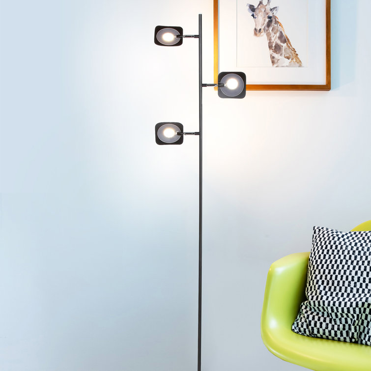 Black Adjustable Multi-Head LED Floor Lamp with 3-Way Switch