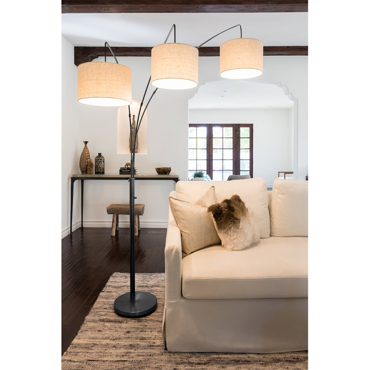 Trilage Black Adjustable 3-Light LED Floor Lamp with Fabric Shades