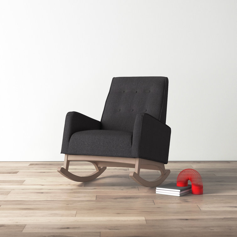 Marlena Mid-Century Modern Dark Grey Whitewash Wood Rocking Chair