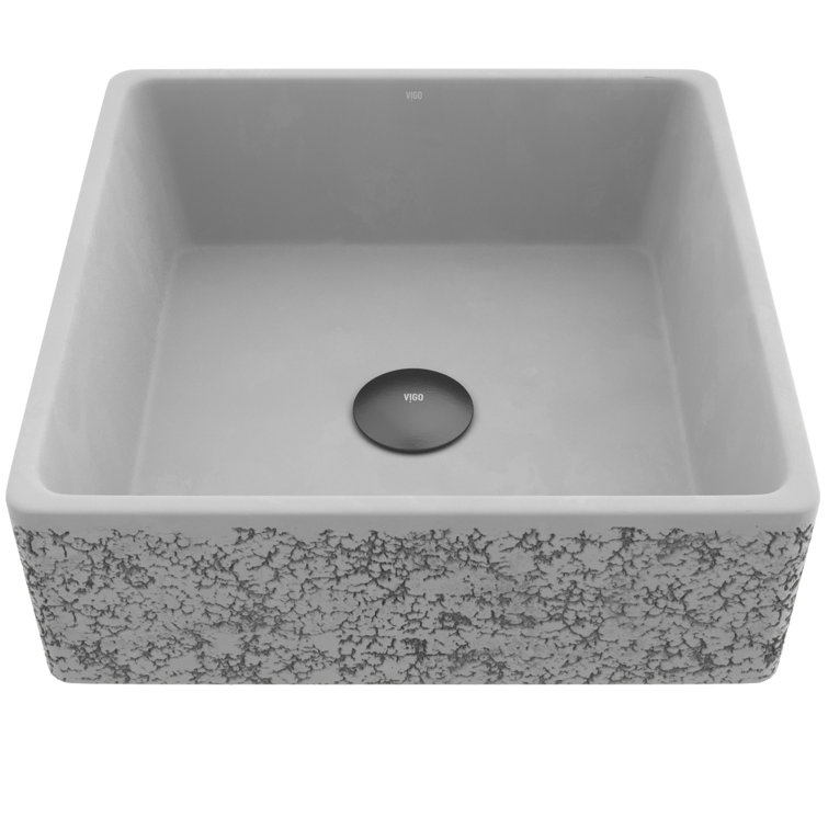 Aster 15" Ash Gray Concrete Square Vessel Bathroom Sink