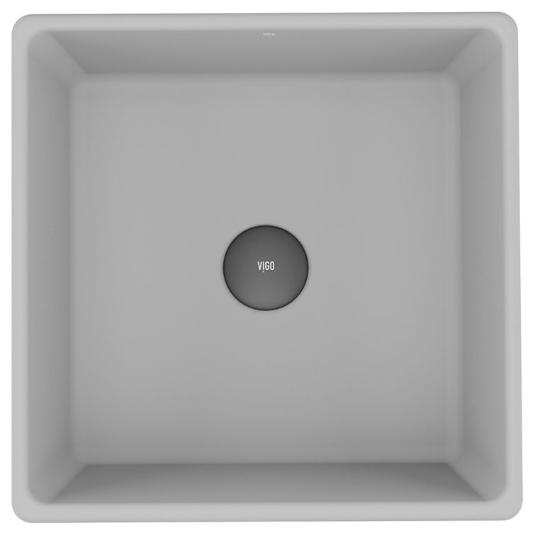 Aster 15" Ash Gray Concrete Square Vessel Bathroom Sink