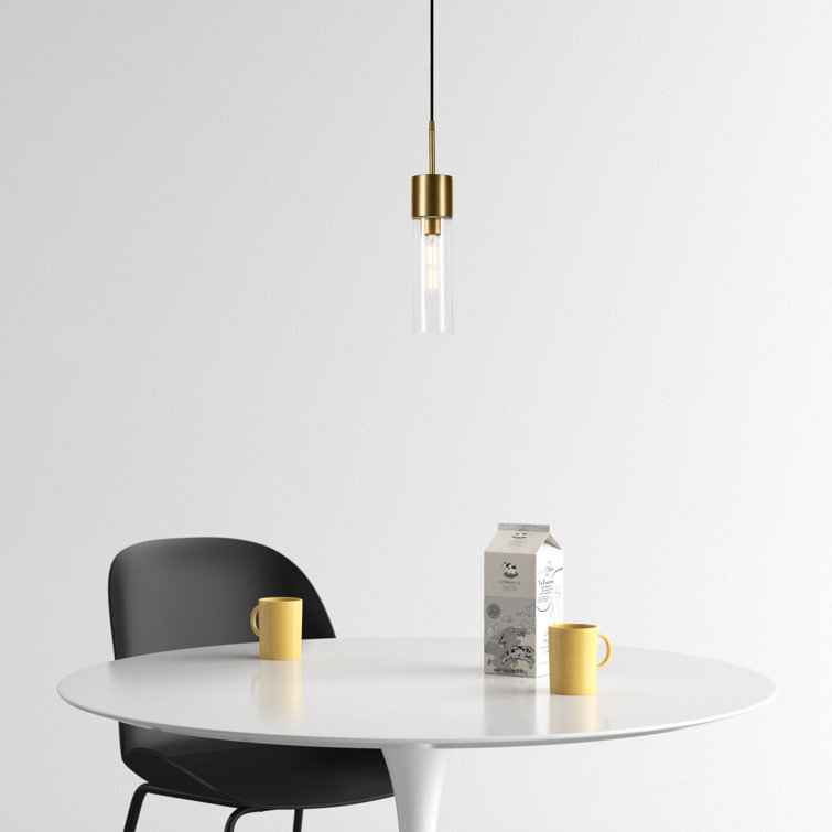 Clear Glass and Brass Single Light Cylinder Pendant