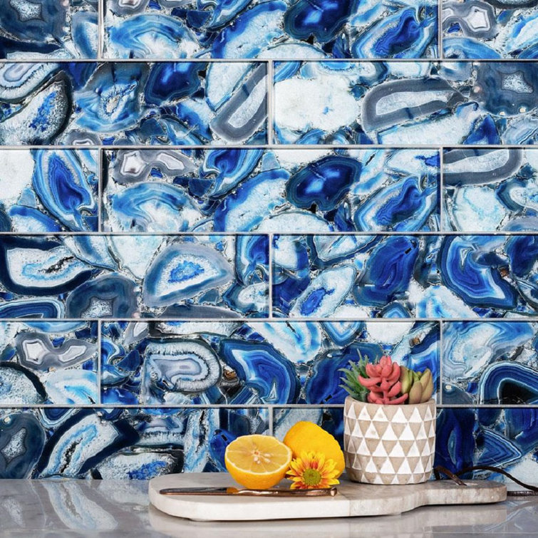 12" x 3" Glossy Blue Glass Subway Wall Tile
