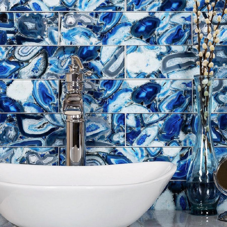 12" x 3" Glossy Blue Glass Subway Wall Tile