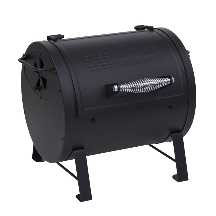 American Gourmet Black Portable Charcoal Tabletop Grill with Smoker
