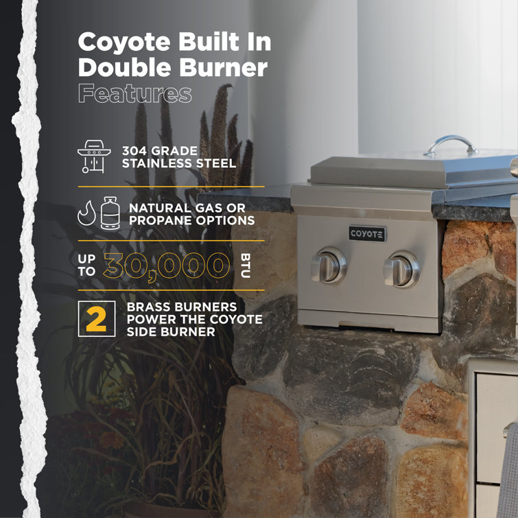 Coyote 12" Stainless Steel Double Side Burner with Cover