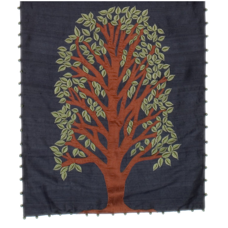 Navy Silk Embroidered Handcrafted Table Runner