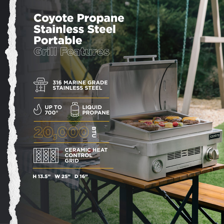 Coyote Stainless Steel Portable Propane Gas Grill with Signature Grates