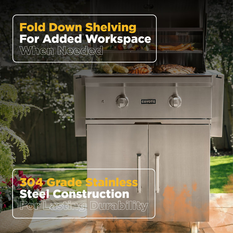 Coyote 64" Stainless Steel Barbecue Grill Cart with Side Shelves