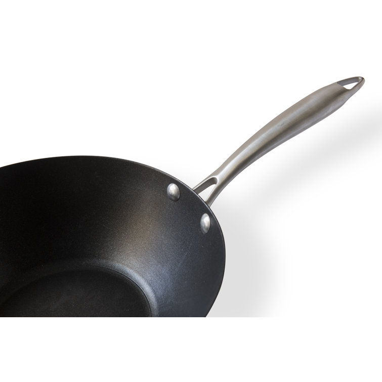 10-Inch Black Non-Stick Aluminum Wok with Stainless Steel Handle