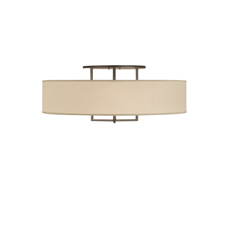 36" Beige Glass and Bronze Drum Semi Flush Mount