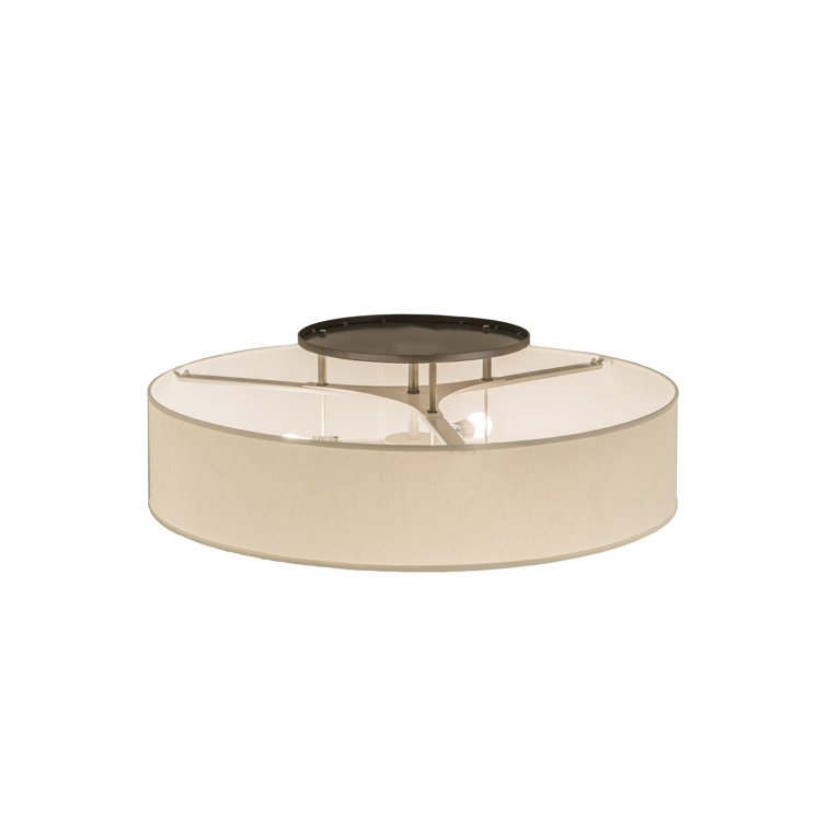 36" Beige Glass and Bronze Drum Semi Flush Mount
