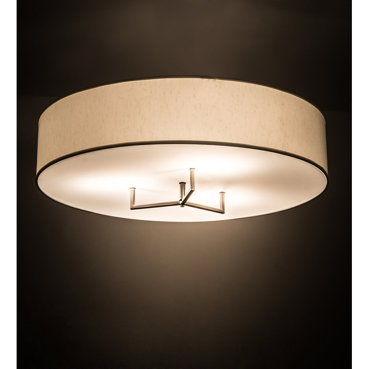 36" Beige Glass and Bronze Drum Semi Flush Mount