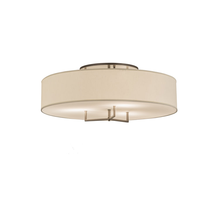 36" Beige Glass and Bronze Drum Semi Flush Mount