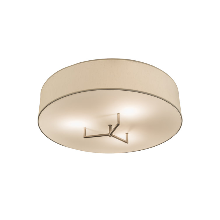 36" Beige Glass and Bronze Drum Semi Flush Mount