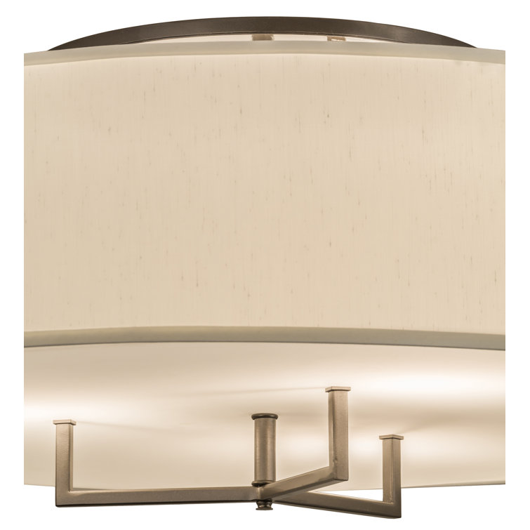 36" Beige Glass and Bronze Drum Semi Flush Mount