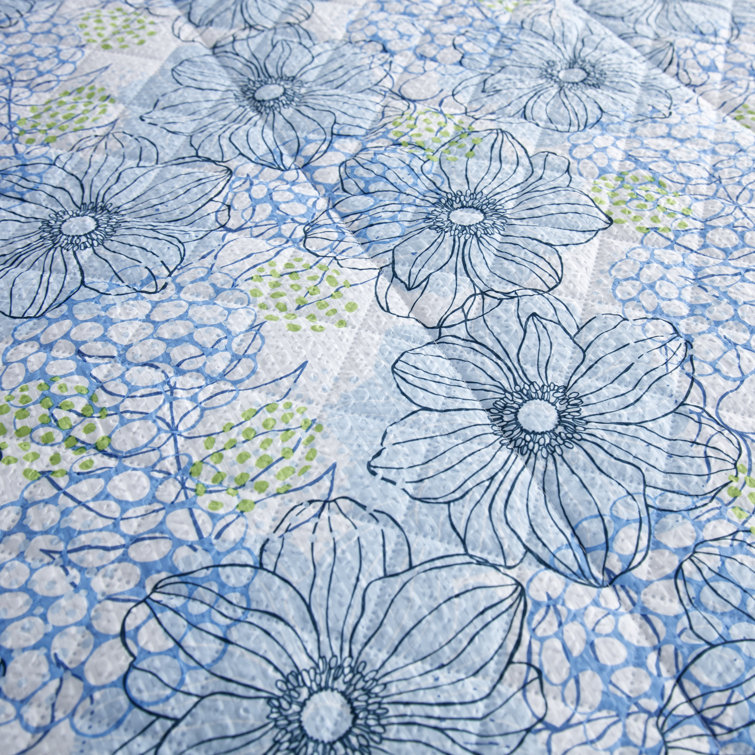 Blue Poppies Twin Microfiber Reversible Quilt Set