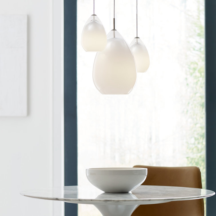 White Glass Teardrop Pendant Light with Satin Nickel Finish