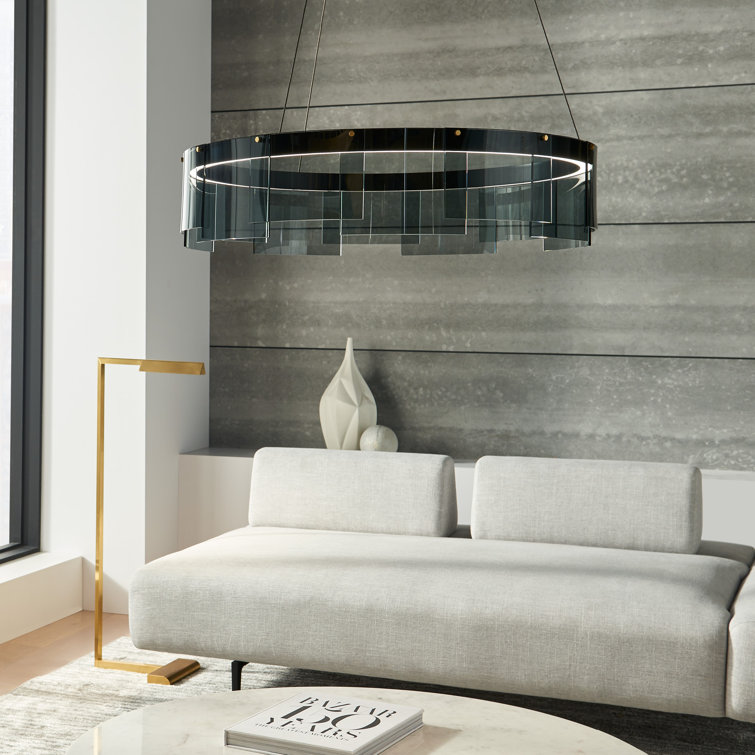Elegant Smoke Black Glass LED Drum Chandelier, 31" Wide
