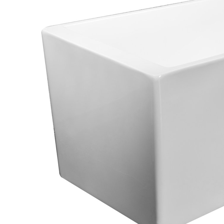 White Acrylic Rectangular Freestanding Soaking Bathtub with Chrome Hardware