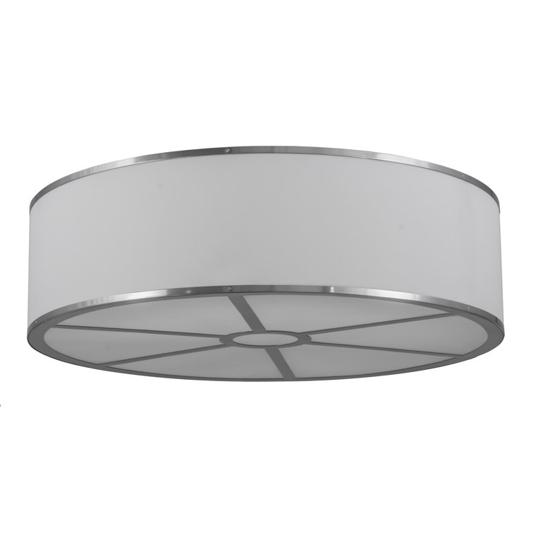 36" White Textrene and Chrome Drum Flush Mount Light