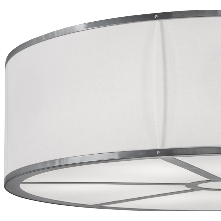 36" White Textrene and Chrome Drum Flush Mount Light