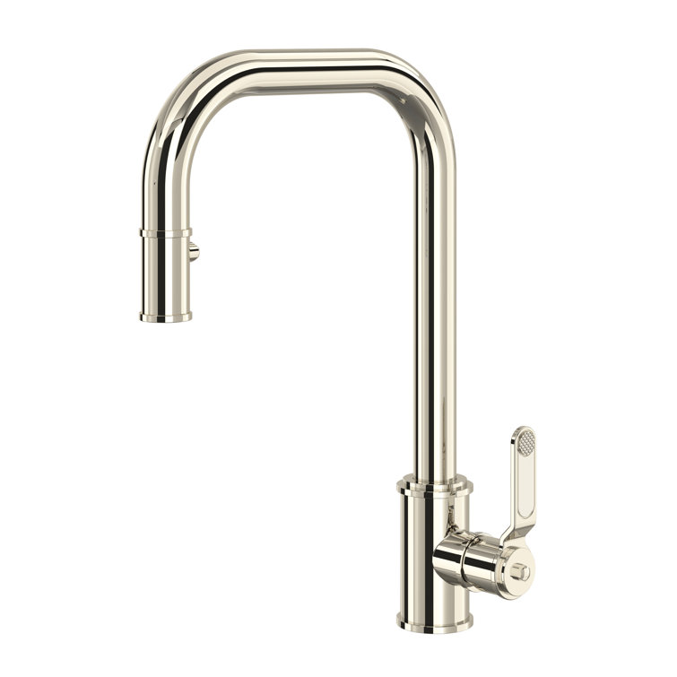Polished Nickel Brass Pull-Down Kitchen Faucet with U-Spout