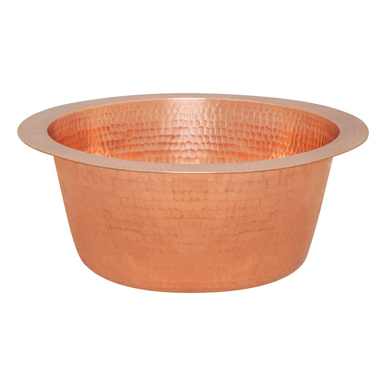 12" Round Hammered Polished Copper Bar Sink