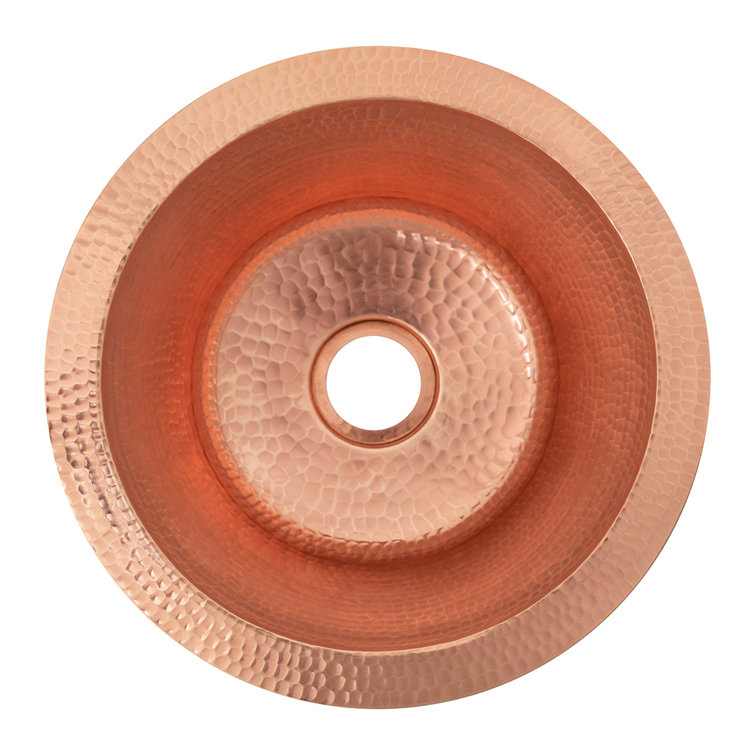 12" Round Hammered Polished Copper Bar Sink
