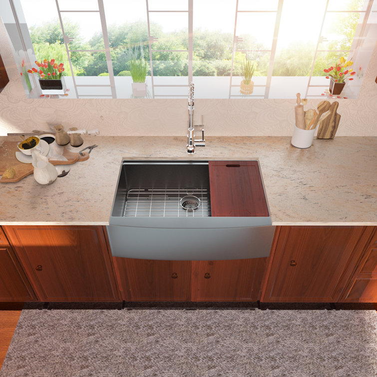 30-Inch Gunmetal Black Stainless Steel Farmhouse Workstation Sink