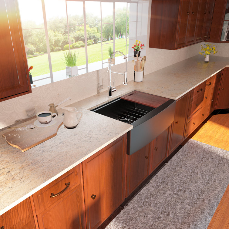 30-Inch Gunmetal Black Stainless Steel Farmhouse Workstation Sink