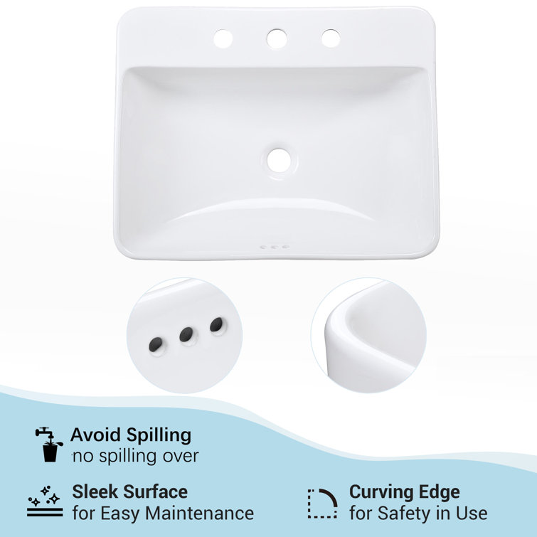 White Ceramic Rectangular Above-Counter Bathroom Sink