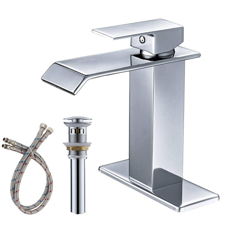 Chrome Single-Handle Waterfall Bathroom Faucet with Drain Assembly
