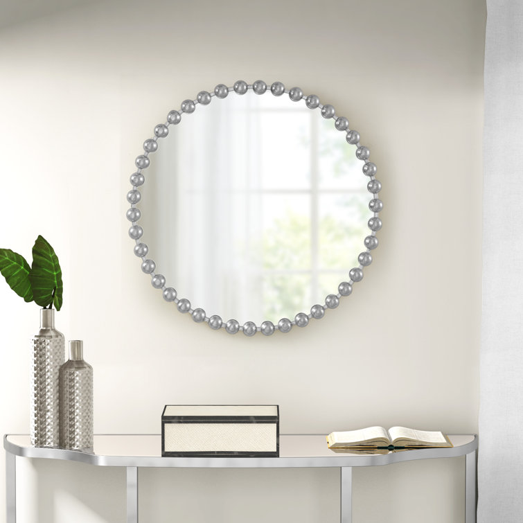 Marlowe Beaded 36" Silver Metallic Round Wall Mirror