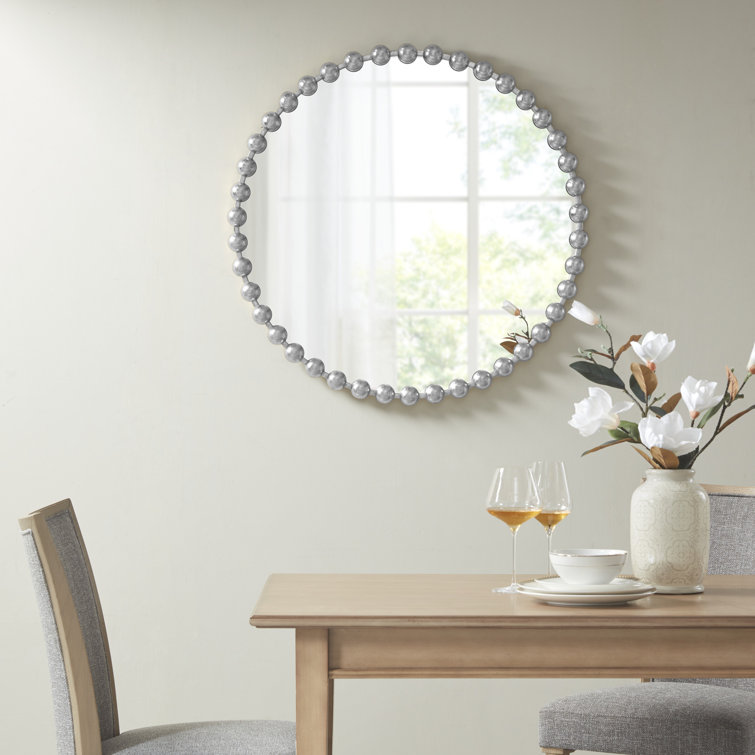 Marlowe Beaded 36" Silver Metallic Round Wall Mirror