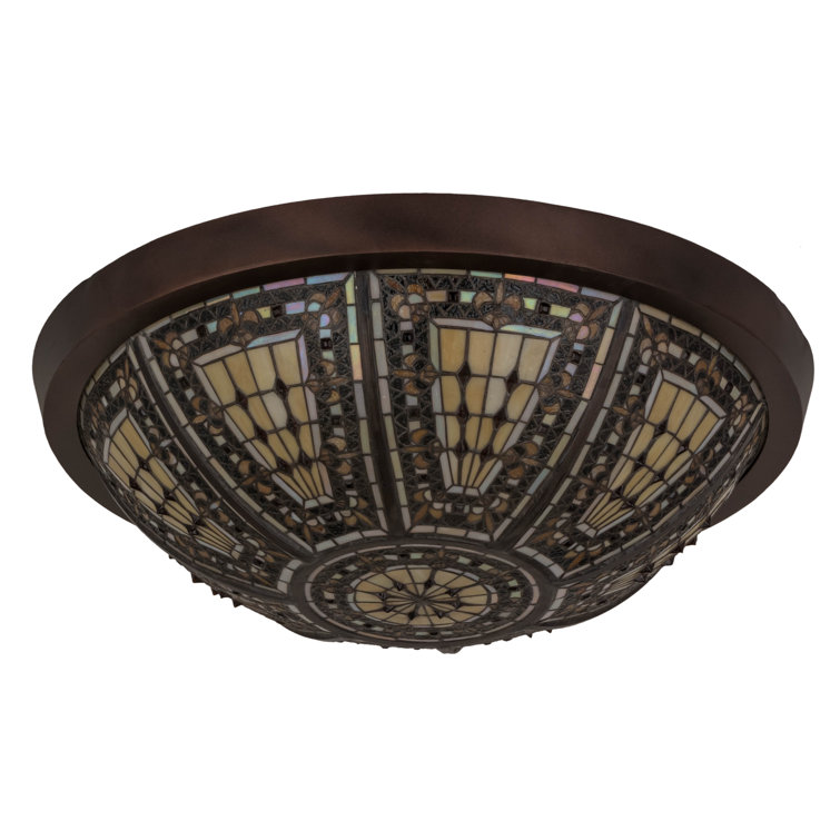 Mahogany Bronze 26" Tiffany Glass Flush Mount Light