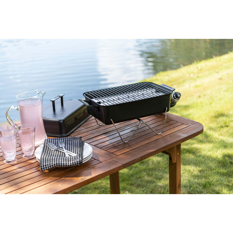 Compact Black Portable Propane Gas Grill with Chrome Grid