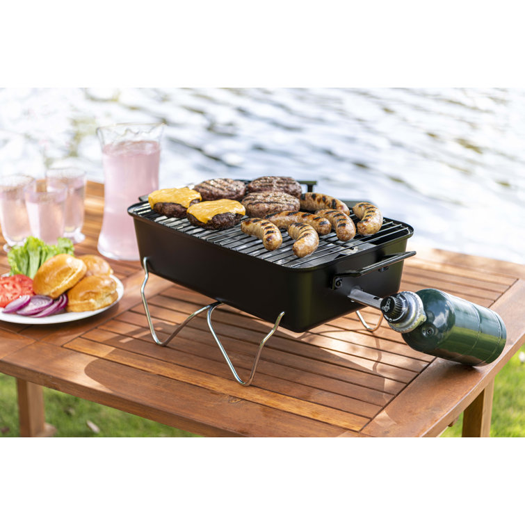 Compact Black Portable Propane Gas Grill with Chrome Grid