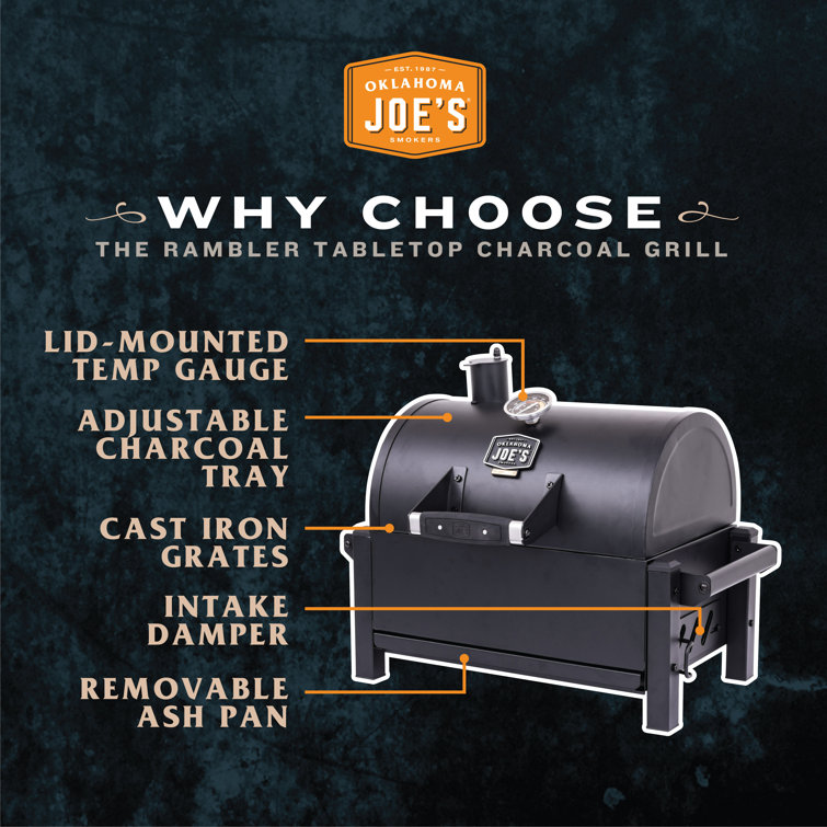 Rambler 218 sq in Heavy-Duty Black Steel Tabletop Charcoal Grill