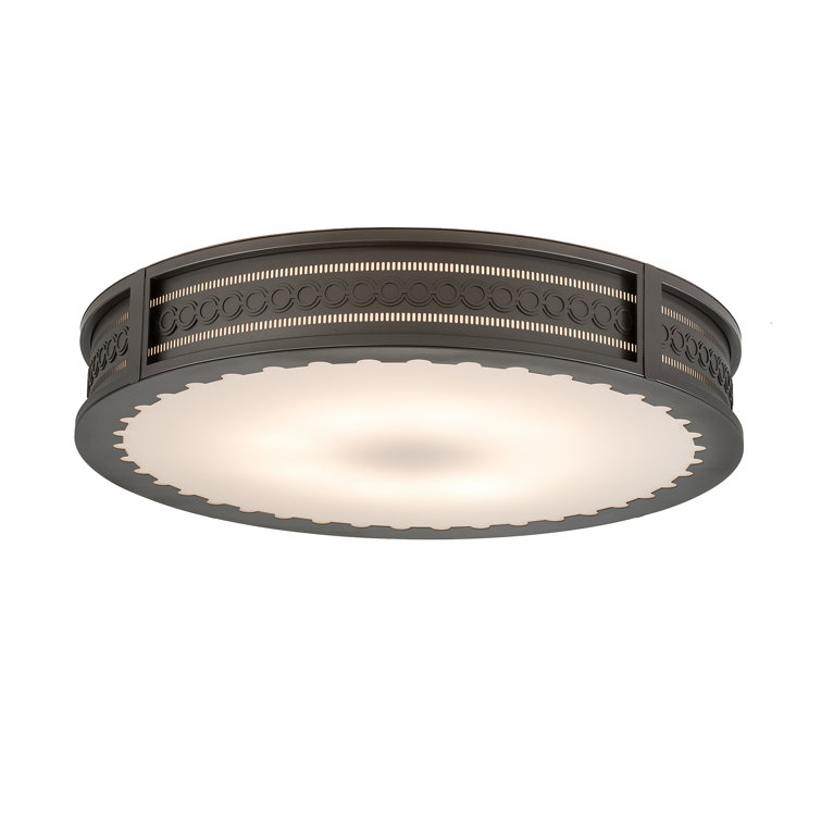 Bronze and Glass 42" Industrial Drum Flush Mount Light