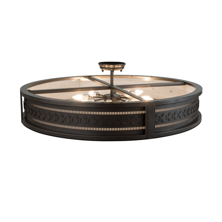 Bronze and Glass 42" Industrial Drum Flush Mount Light