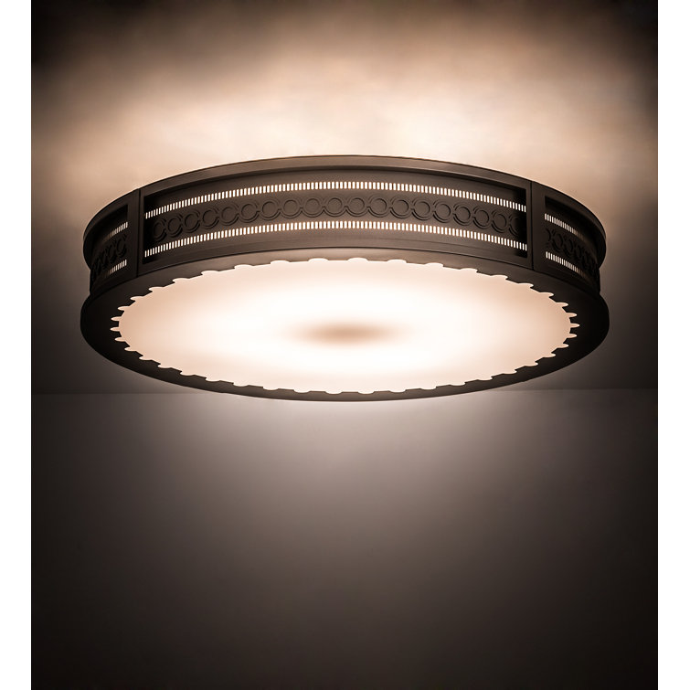 Bronze and Glass 42" Industrial Drum Flush Mount Light