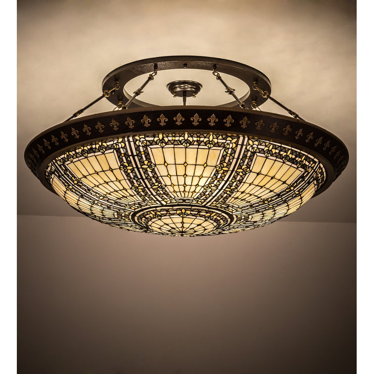 Copper and Glass 8-Light Semi Flush Mount Ceiling Fixture