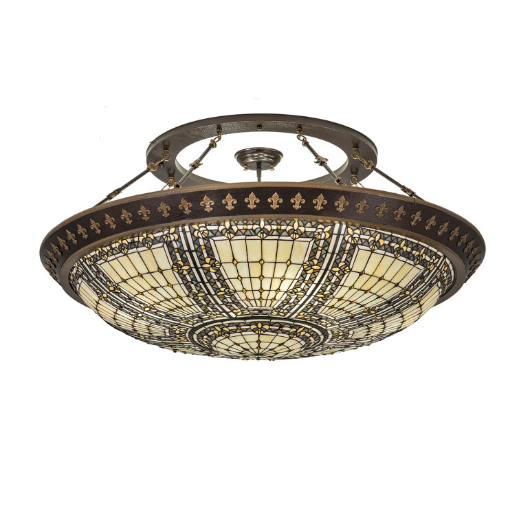 Copper and Glass 8-Light Semi Flush Mount Ceiling Fixture