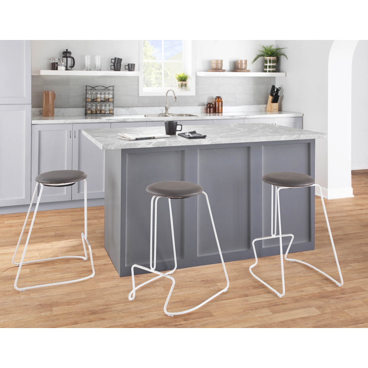 Finn White Steel and Gray Faux Leather Counter Stool Set