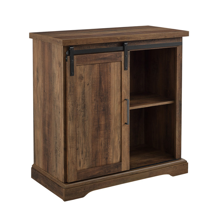 Rustic Oak Sliding Barn Door Accent Cabinet